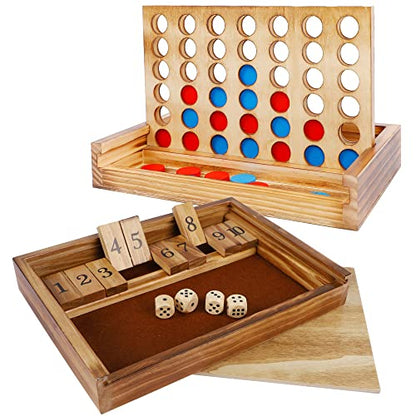 Glintoper Shut The Box & 4 in a Row Tables Game Set, Classic Wood Dice Game with Numbers & Line Up 4 Game for Kids Family, Living Room Rustic Coffee Table Decor, Travel Game Strategy Board Games - style: Shut The Box & 4 in a Row