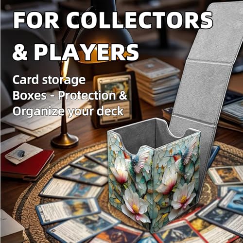 for MTG Deck Box, Trading Card Storage Case Holds 100+ Sleeved Cards, Hummingbird and Flowers Mosaic Magnetic Closure Durable Deck Holder for Magic The Gathering, TCG & Commander - color: Hummingbird and Flowers Mosaic