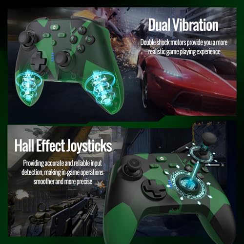 BETMI Wireless Controller Compatible with Xbox|PC, Built-in Audio Jack | Built-in Audio Jack/Macro/Turbo/Hall Effect Joysticks/2.4GHz Dongle, Compatible with Xbox One, Series X/S (Green/Black)