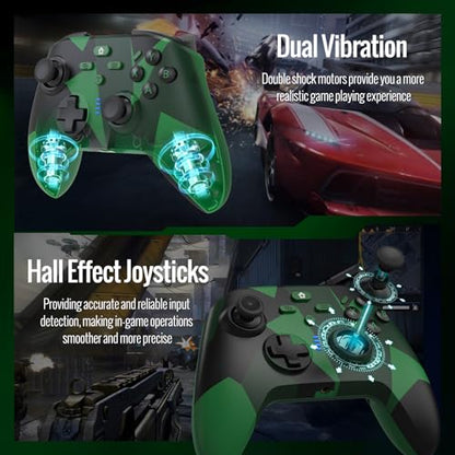 BETMI Wireless Controller Compatible with Xbox|PC, Built-in Audio Jack | Built-in Audio Jack/Macro/Turbo/Hall Effect Joysticks/2.4GHz Dongle, Compatible with Xbox One, Series X/S (Green/Black)