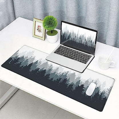 Gaming Mouse Pad Large, Keyboard Mouse Mat Desk Pad, Non-Slip Rubber Base with Stitched Edges Mousepad, 31.5X11.8 inch Misty Forest Tree - color: 13 Misty Forest