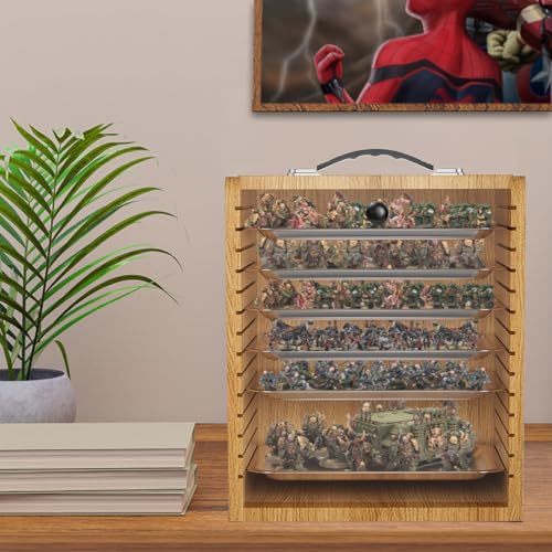 Miniature Storage Case for Collectibles Miniatures, Wooden Display Cases with 6 Trays, Miniature Display Case Miniatures Transport Case (Walnut Brown) - color: Walnut Brown