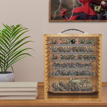 Miniature Storage Case for Collectibles Miniatures, Wooden Display Cases with 6 Trays, Miniature Display Case Miniatures Transport Case (Walnut Brown) - color: Walnut Brown