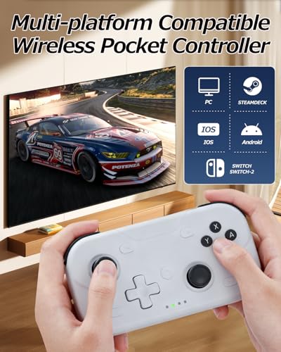 XPT Portable Mini Controller for Nintendo Switch 2/Switch 1/PC/iOS/Android/Steamdeck, Joystick Lift and Down Design,Wireless Bluetooth & Wired Gamepad with Turbo Function, 6-Axis Gyro, HD Vibration & 3D Joysticks, Home Button Wake-Up (white) - color: Whit