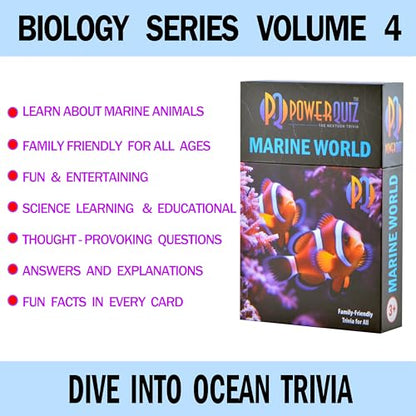 Marine World Biology Trivia Game for Kids & Adults | 200 Questions, 5 Difficulty levels Beginner to Expert, Fun facts, Explanations, Premium matte cards, Hard storage box - style: Marine World