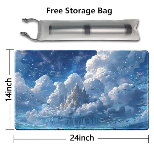 MTG Playmat 24x14 Inch | Optional Game Zone Layout | Non-Slip Rubber Base | Stitched Edges | Includes Free Storage Bag | for TCG, Board Games, and Desk Use(Cloudspire,Without Zone) - color: Cloudspire, style: Without zone