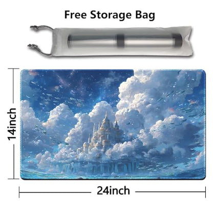 MTG Playmat 24x14 Inch | Optional Game Zone Layout | Non-Slip Rubber Base | Stitched Edges | Includes Free Storage Bag | for TCG, Board Games, and Desk Use(Cloudspire,Without Zone) - color: Cloudspire, style: Without zone