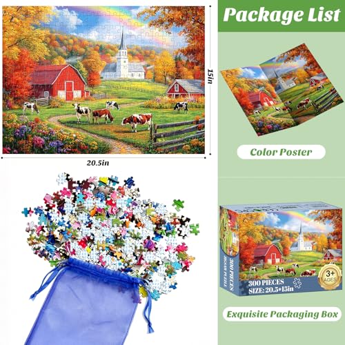 300 Piece Puzzles Jigsaw Puzzles 300 Pieces for Adults Farm Cow Puzzles for Kids Ages 8-10 Adult Puzzle Challenge Game Gift Toy for Puzzle Enthusiasts Home Decor Gift Toy 20.5x15IN - style: Farm Cow