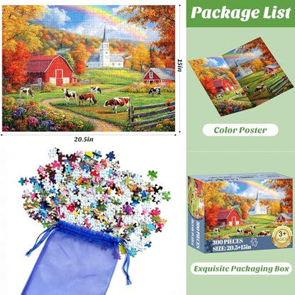 300 Piece Puzzles Jigsaw Puzzles 300 Pieces for Adults Farm Cow Puzzles for Kids Ages 8-10 Adult Puzzle Challenge Game Gift Toy for Puzzle Enthusiasts Home Decor Gift Toy 20.5x15IN - style: Farm Cow