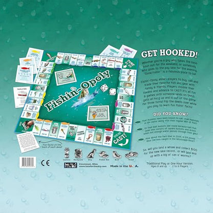 Late for the Sky Fishin'-Opoly Fishing Board Game for Families, 2–6 Players, Ages 8+, Funny Property Trading Strategy Game, Great Gift for Anglers