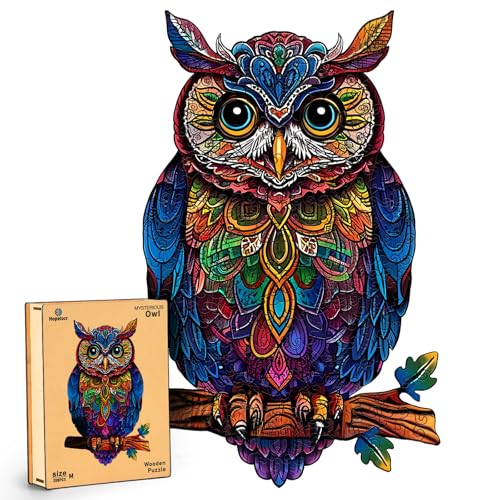 Wooden Puzzles for Adults, Unique Shaped Animal Jigsaw Puzzles, Owl Wood Puzzles Adult, Birthday Gifts for Adult and Kids, 200 Piece 11.2"×7.3" - color: Owl, size: Medium(200Pieces)