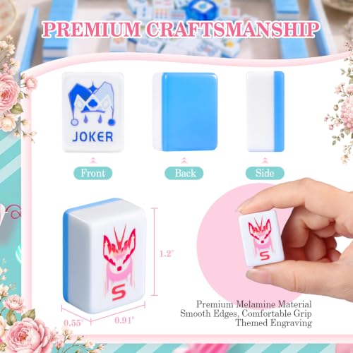 Blue American Mahjong Set, 168 Melamine Tiles | Includes 168 Mahjong tiles with 12 jokers and a gift box. Portable for game nights, weekly clubs and gifting. - color: Blue