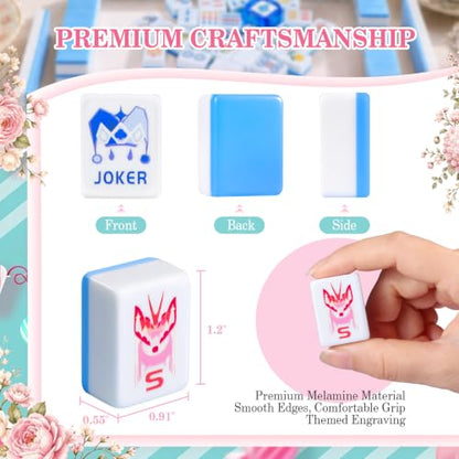 Blue American Mahjong Set, 168 Melamine Tiles | Includes 168 Mahjong tiles with 12 jokers and a gift box. Portable for game nights, weekly clubs and gifting. - color: Blue