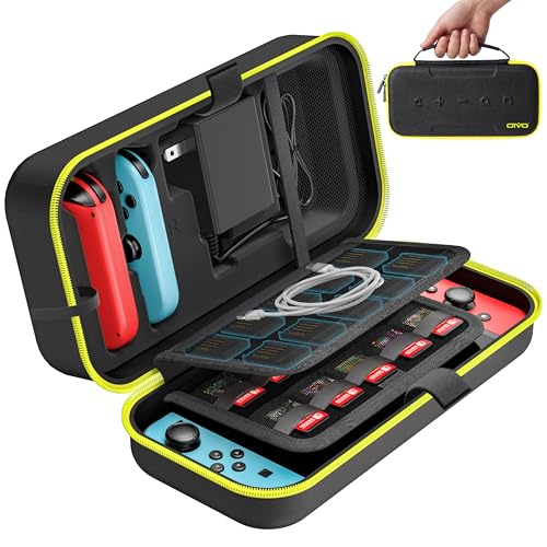 OIVO Switch OLED Carrying Case Compatible with Nintendo Switch & OLED, Portable Switch Travel Carry Case Fit for Joy-Con and Adapter, Hard Shell Protective Switch Pouch Bag with 20 Games, Yellow - color: Yellow, size: 2017 inches