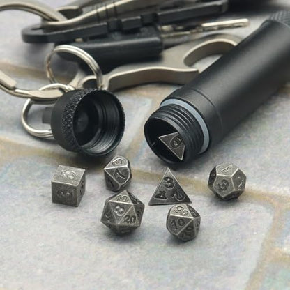 PJOY Mini Dice Set Portable Tiny Keychain DND Dice with D&D Dice Case 7PCS Antique Copper Small Metal Dice Set for Role Playing Dice Games Compatible with Dungeons and Dragons Gifts - color: Iron