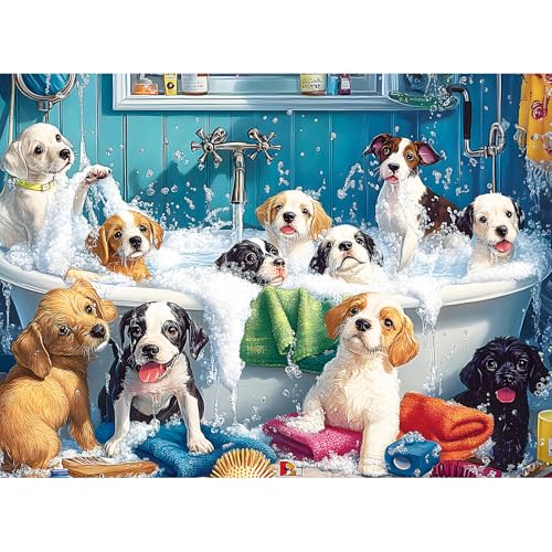 500 Piece Puzzle for Adults – Cute Dogs Bathing Jigsaw Puzzle for Adults, Kids & Seniors – Eco-Friendly Recycled Paper – Fun & Challenging Family Game Gift for Friends and Family (20.5 x 15 in) - color: Cute Dogs Bathing
