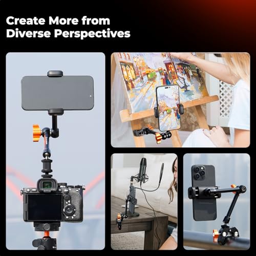 K&F CONCEPT 9.8" Magic Arm Clamp with Phone Holder | 360° Ball Heads Camera Arm Mount for Phone/LED Lights/Monitor/Flash/Microphone/DSLR Camera, MS32 - style: 9.8" with phone holder