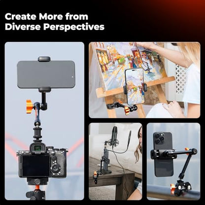 K&F CONCEPT 9.8" Magic Arm Clamp with Phone Holder | 360° Ball Heads Camera Arm Mount for Phone/LED Lights/Monitor/Flash/Microphone/DSLR Camera, MS32 - style: 9.8" with phone holder