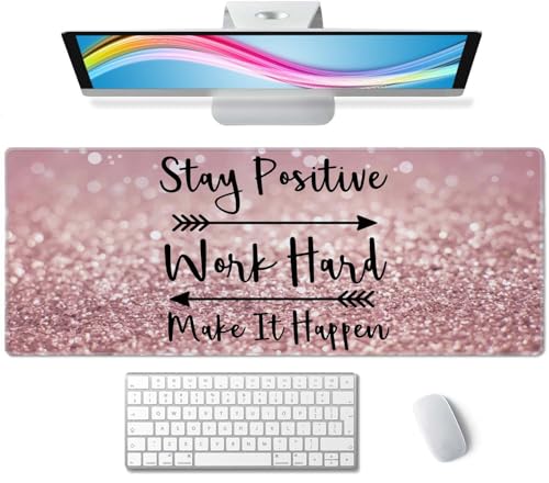 Inspirational Quotes Gaming Mouse Pad, Large Mouse Pads for Desk, Non-Slip Rubber Base Mousepad, Desk Pad with Stitched Edges, 31.5x11.8inch, Stay Positive Work Hard and Make It Happen - color: Stay Positive Work Hard and Make It Happen