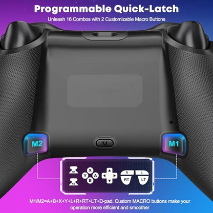 Wireless PC Gaming Controller -RGB Lightning Pro Gamepad for Windows PC, Switch, Switch 2, Android & iOS, with Programmable Back Buttons, Turbo, 1000mAh Battery & Stand (2.4G/USB-C/Bluetooth)