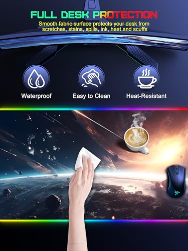 TopMade Wireless Charging Mouse Pad, RGB Gaming Mousepad, 35.4" x 15.8" Extra Large Waterproof Keyboard Desk Pad, Computer Desk Mat, Cosmic Planet (Includes 20W PD Power Adapter & 6.56ft Woven Cable) - color: RGB Cosmic Planet-35.4"x15.8"-with Adapter