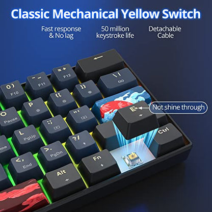 surmen GT61 60% Mechanical Gaming Keyboard 60 Percent RGB Hot-Swappable Wireless Compact Mini Keyboards Bluetooth 5.0 Keyboard Programmable/N-Key Rollover (Yellow, Blue Samurai 61) - color: Blue samurai 61-Yellow Switch