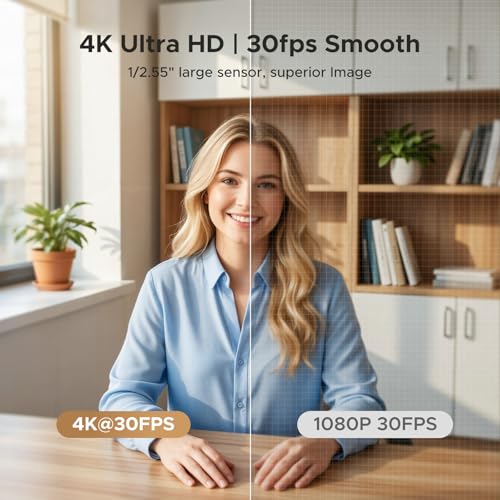 UGREEN FineCam 4K Webcam for PC/Mac, 1080P 60FPS with 1/2.55" CMOS Sensor, Auto Focus, Dual AI Noise-canceling Mics, Portrait Mode for Live Streaming, Conference, OBS, Zoom, Teams, with Privacy Cover