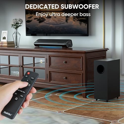 Saiyin Sound Bar with Subwoofer, Home Theater Surround System for TV PC | 5" Subwoofer, Dual Bass Reflex Ports, Support Optical/AUX/Bluetooth 5.3 Input, Adjustable Bass, With Volume Indicator