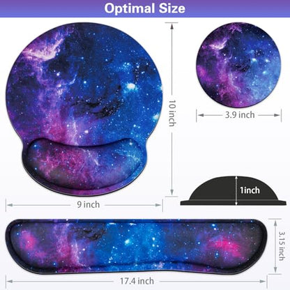 Desk Pad Galaxy, Mouse Pad with Wrist Rest, 3-in-1 Wrist Support Mousepad | Gaming Mat Pad with Anti-Skid Base,Ergonomic Memory Foam Keyboard Gel Wrist Rest, Office Desk Accessories - color: Galaxy