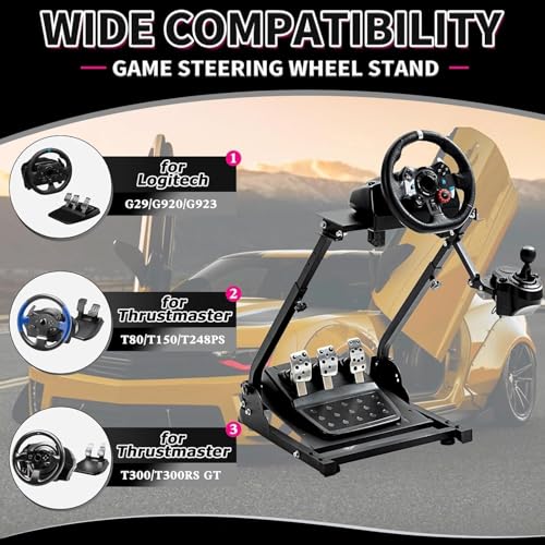 Minneer Foldable Steering Racing Wheel Stand for Logitech G29 G920 G923 G27，for Thrustmaster T80 T150 T248, for Fanatec Racing wheel Driving Simulator Cockpit(Wheel, Pedals, Handbrake Not Included)