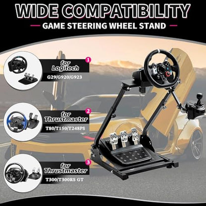 Minneer Foldable Steering Racing Wheel Stand for Logitech G29 G920 G923 G27，for Thrustmaster T80 T150 T248, for Fanatec Racing wheel Driving Simulator Cockpit(Wheel, Pedals, Handbrake Not Included)