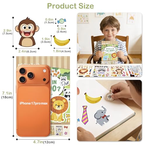 Make a Face Stickers for Kids, 10 Cute Animal Sticker Sheets and 1 Scene Card, Mess-Free DIY Classroom Activities, Goodie Bag Stuffers, Party Favors, Removable and Repositionable - style: Zoo