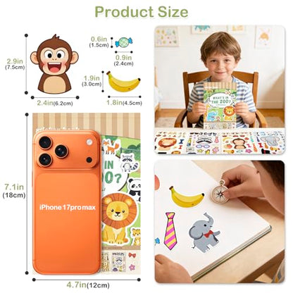 Make a Face Stickers for Kids, 10 Cute Animal Sticker Sheets and 1 Scene Card, Mess-Free DIY Classroom Activities, Goodie Bag Stuffers, Party Favors, Removable and Repositionable - style: Zoo