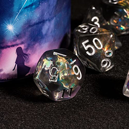 UDIXI Polyhedral Dice Set, D&D Dice Iridescent Inclusion for Tabletop Game | Velvet Storage Bag, DM Gift, for Dungeons and Dragons Role Playing Games Board Games - color: Black