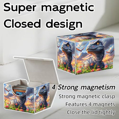 Trading Card Storage Box, Holds 100+ for MTG Cards, Premium PU Leather with Magnetic Closure, Blooming Flower Field Dinosaur Durable Deck Box for Magic the Gathering, Trading Card Games - color: Blooming Flower Field Dinosaur