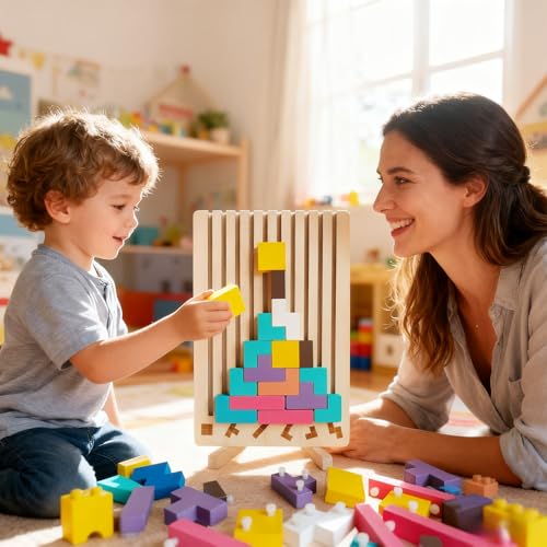 Wooden Stacking Puzzle Toy, 3D Russian Block Puzzle Jigsaw Puzzle, Stress Montessori Toy for Boys and Girls Board Game Educational Toys for Toddlers Brain Teasers for Toddlers 3-6 Years