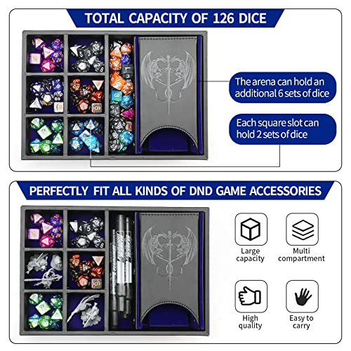 Grajar 3 in 1 Dice Tray with Lid, Portable Dice Box Storage for DND, Dungeons and Dragons, D&D, MTG & RPG Games - Blue - color: Blue