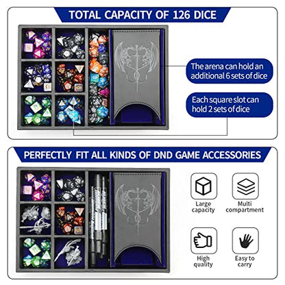 Grajar 3 in 1 Dice Tray with Lid, Portable Dice Box Storage for DND, Dungeons and Dragons, D&D, MTG & RPG Games - Blue - color: Blue