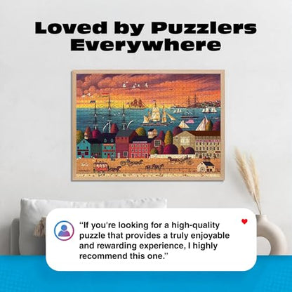 Buffalo Games - Charles Wysocki Hoopla at the Harbor - 1000 Piece Puzzle | Art by Charles Wysocki, Frameable Art, Made in USA, Recycled Board, Includes Poster, Challenging, intermediate to expert - color: Hoopla Harbor