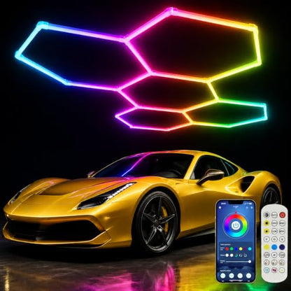 25Pack RGB 5 Hexagon LED Garage Lights-Music Sync Color Changing,App & Remote Control,358 Modes DIY Honeycomb Light for Gaming Room,Gym,Garage - color: RGB-25Lights-5Hexagon