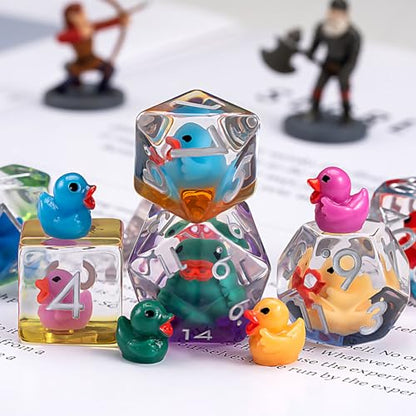 Duck Resin D&D Dice Set, 7-Piece DND Polyhedral Dice (D4, D6, D8, D10, D12, D20, D%) Dungeons and Dragons Dice Set - color: Duck-seven Colored