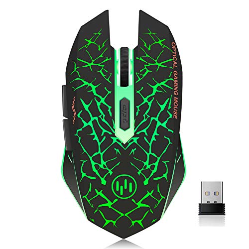 VEGCOO C12 Wireless Gaming Mouse,Rechargeable Mice Silent Click Cordless Mouse with 6 Buttons PC Gaming Mice Advanced Technology with 2.4GHZ Up to 2400DPI for PC Laptop (Green) - color: Green