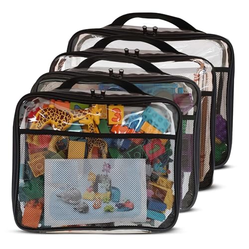 SAM AND MABEL PVC Zippered Blocks Set - 4 Packs 12" x 10" x 3" Board Game Storage Organizer Case with Internal Side Pocket for Craft, Hobby Art, School and Office Supplies (Black)