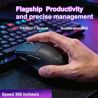 NEO V1 Gaming Mouse, Tri-Mode BT/2.4G, 55g, 12000DPI, RGB，Black - color: Black