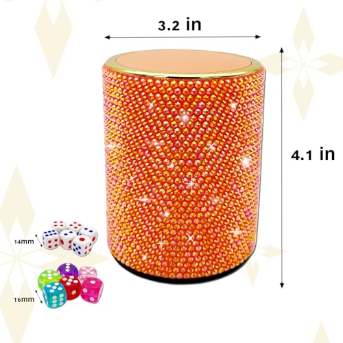 Bling Dice Cup Velvet Felt-Lined Quiet Shaker with Lid Includes 12 Dices Plastic Dice Cup Set for Bar Party Family Yahtzee Farkle Classic Dice Games (Orange) - color: Orange