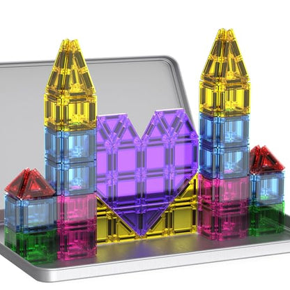 Mini Magnetic Tiles,78PCS Travel Magnetic Tiles Set with Iron Box,Portable Building Blocks for Kids Ages 3+,Car Airplane Travel Essentials Kids Toy,Creative STEM Toys Birthday Gift for Boys & Girls - style: Mini Magnetic Tiles