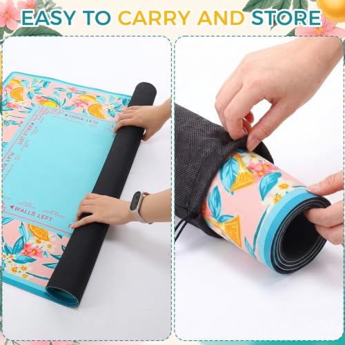 Pink Orange Lemon Mahjong Mat with Rules 31.5" x 31.5" Non-Slip Noise Reduction Gaming Mat with Carrying Bag American Mahjong Table Cover for Poker Board Card Games Dominoes - style: Pink Lemon Summer