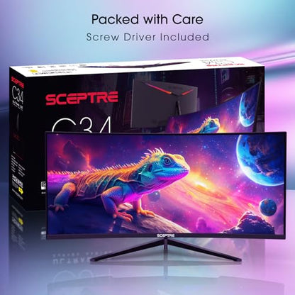 Sceptre 34-Inch Curved Ultrawide WQHD Monitor, 3440 x 1440, R1500, Up to 180Hz/165Hz, DisplayPort x2, 100% sRGB, 1ms, Built-in Speakers, Black (C345B-QUT168 Series) - style: 2025 34" Curved 180Hz