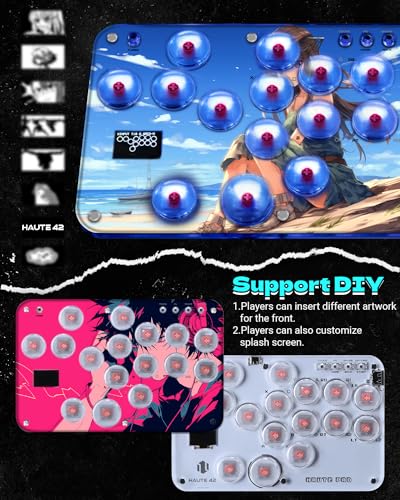 Sehawei Haute42 Arcade Stick S16 All-Button Gamerfinger with Custom RGB | Supports Hot Swap, Turbo Function & SOCD, Compatible with PC/Ps3/Ps4/Switch/Steam