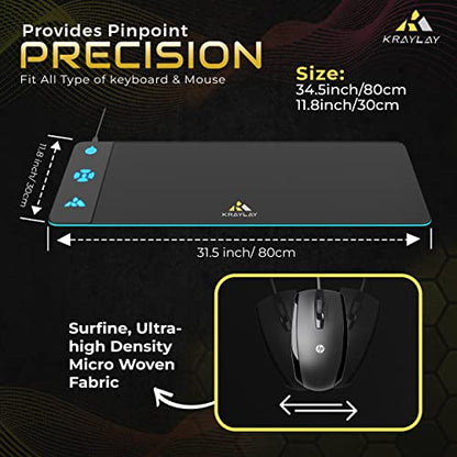 XXL RGB Gaming Mouse Pad with Wireless Charger, 11 Colors LED Mouse Mat with 15W Fast Charging, Non Slip Extended Big Mousepad, Black Mouse pad for Laptop, PC, Office Best